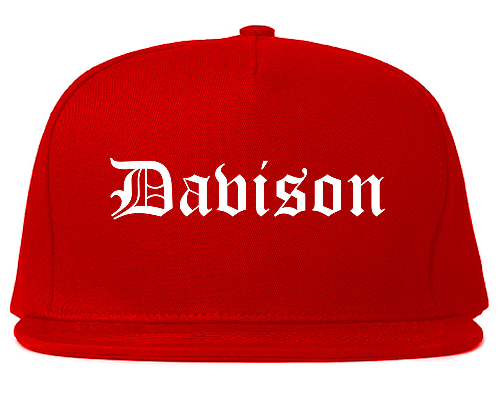 Davison Michigan MI Old English Mens Snapback Hat Red