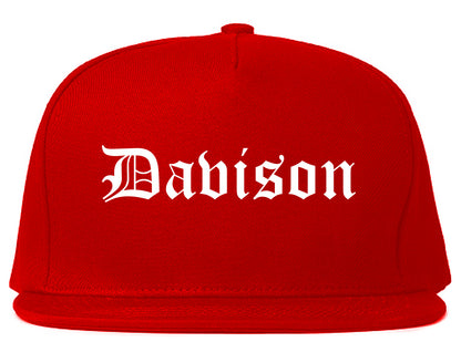 Davison Michigan MI Old English Mens Snapback Hat Red