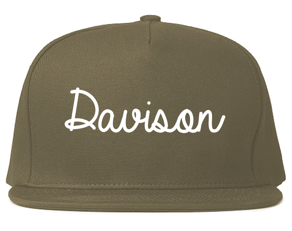 Davison Michigan MI Script Mens Snapback Hat Grey