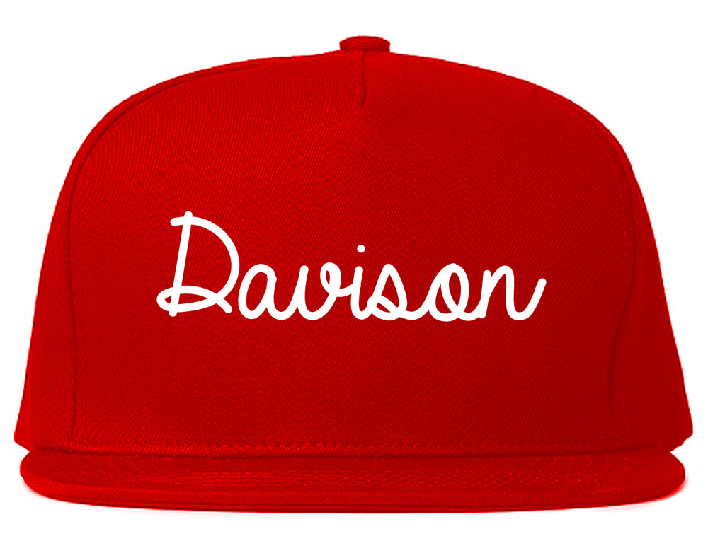 Davison Michigan MI Script Mens Snapback Hat Red