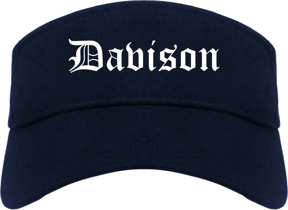 Davison Michigan MI Old English Mens Visor Cap Hat Navy Blue