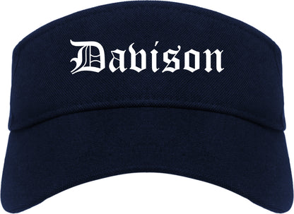 Davison Michigan MI Old English Mens Visor Cap Hat Navy Blue