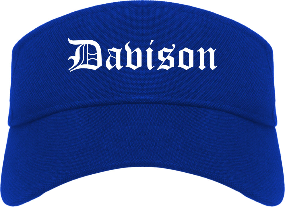 Davison Michigan MI Old English Mens Visor Cap Hat Royal Blue