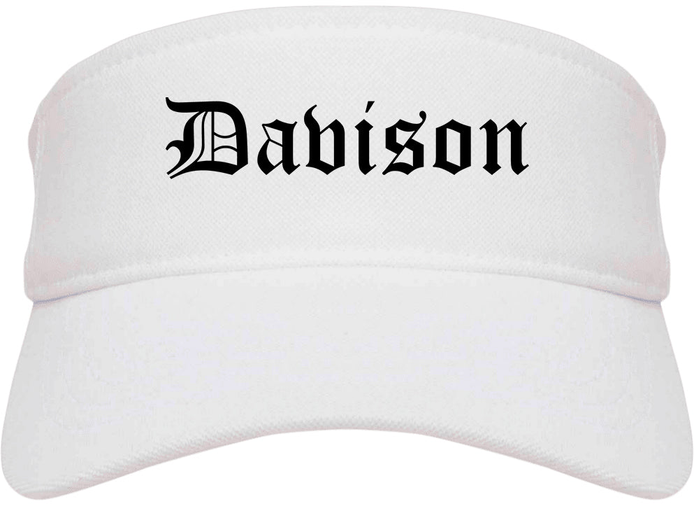 Davison Michigan MI Old English Mens Visor Cap Hat White