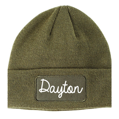 Dayton Kentucky KY Script Mens Knit Beanie Hat Cap Olive Green