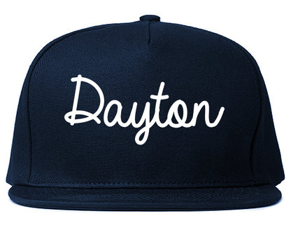 Dayton Texas TX Script Mens Snapback Hat Navy Blue