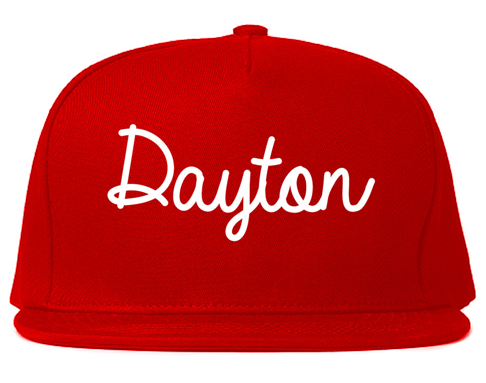 Dayton Texas TX Script Mens Snapback Hat Red