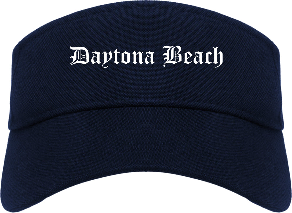 Daytona Beach Florida FL Old English Mens Visor Cap Hat Navy Blue