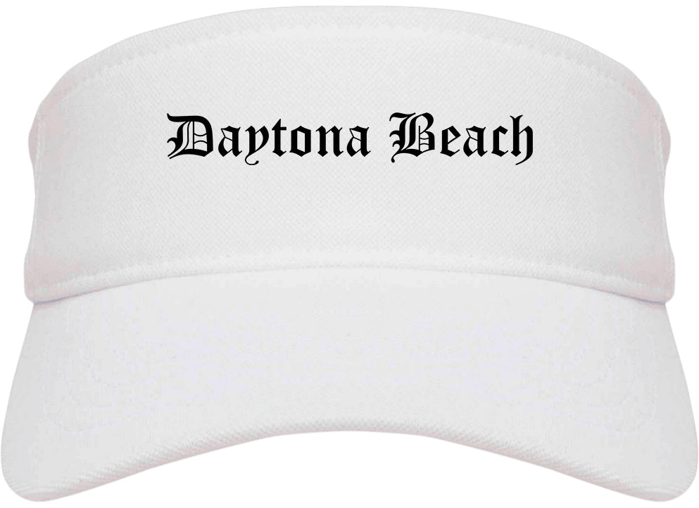 Daytona Beach Florida FL Old English Mens Visor Cap Hat White