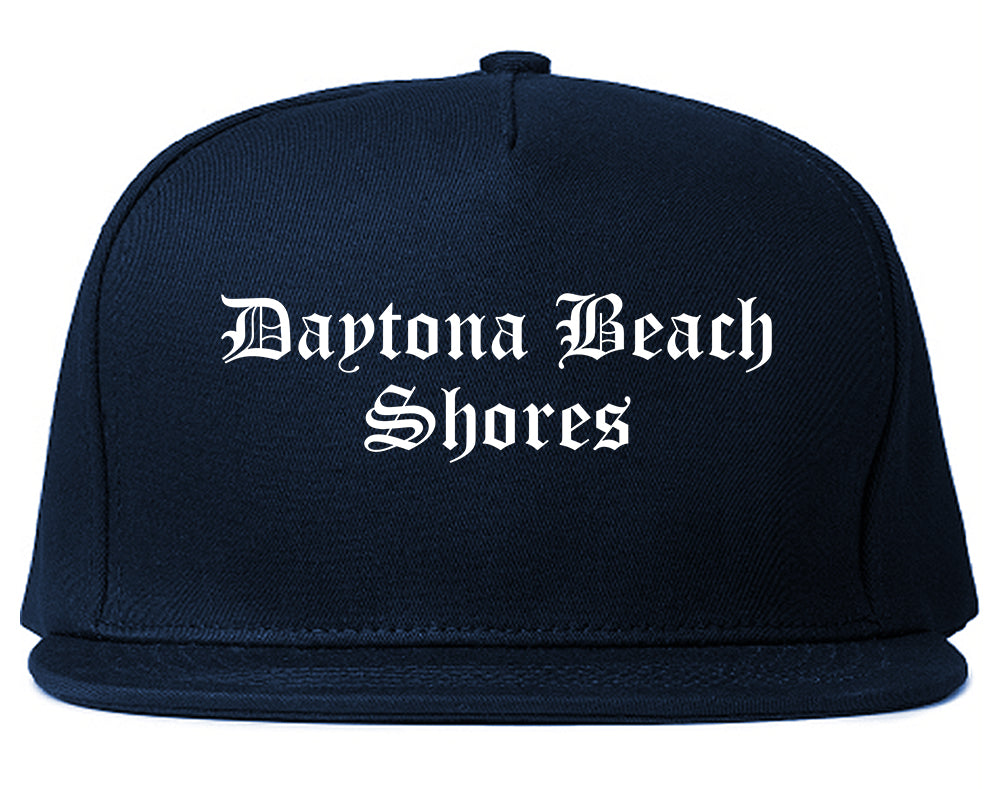 Daytona Beach Shores Florida FL Old English Mens Snapback Hat Navy Blue