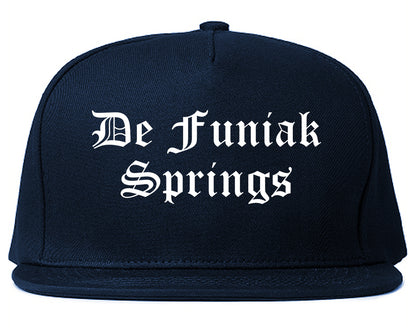 De Funiak Springs Florida FL Old English Mens Snapback Hat Navy Blue
