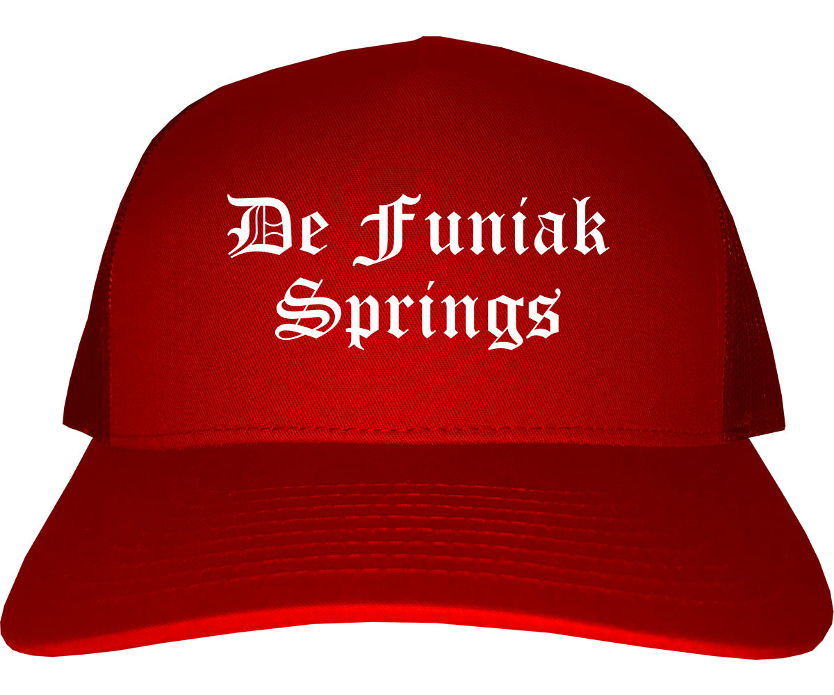 De Funiak Springs Florida FL Old English Mens Trucker Hat Cap Red