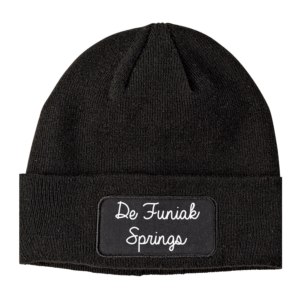 De Funiak Springs Florida FL Script Mens Knit Beanie Hat Cap Black