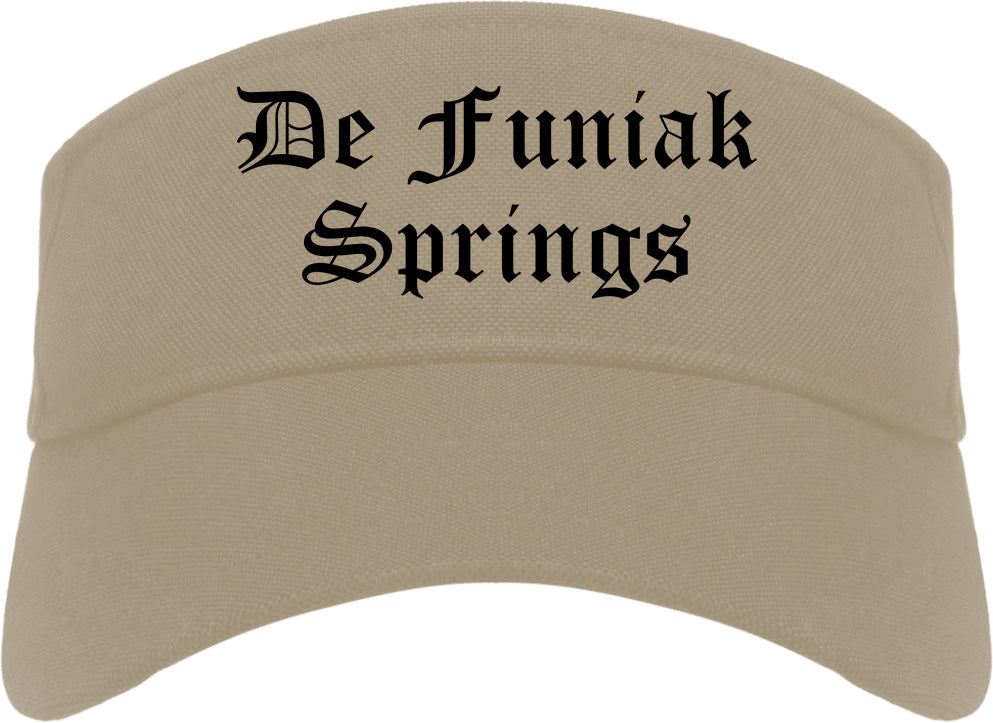 De Funiak Springs Florida FL Old English Mens Visor Cap Hat Khaki