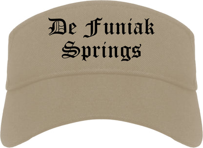 De Funiak Springs Florida FL Old English Mens Visor Cap Hat Khaki