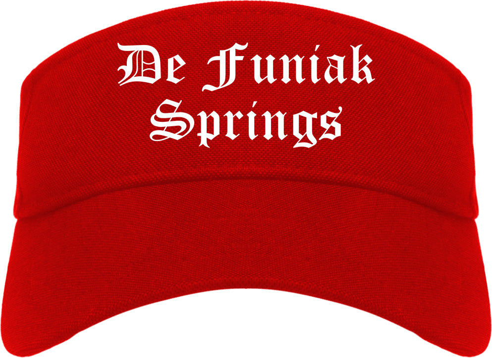 De Funiak Springs Florida FL Old English Mens Visor Cap Hat Red