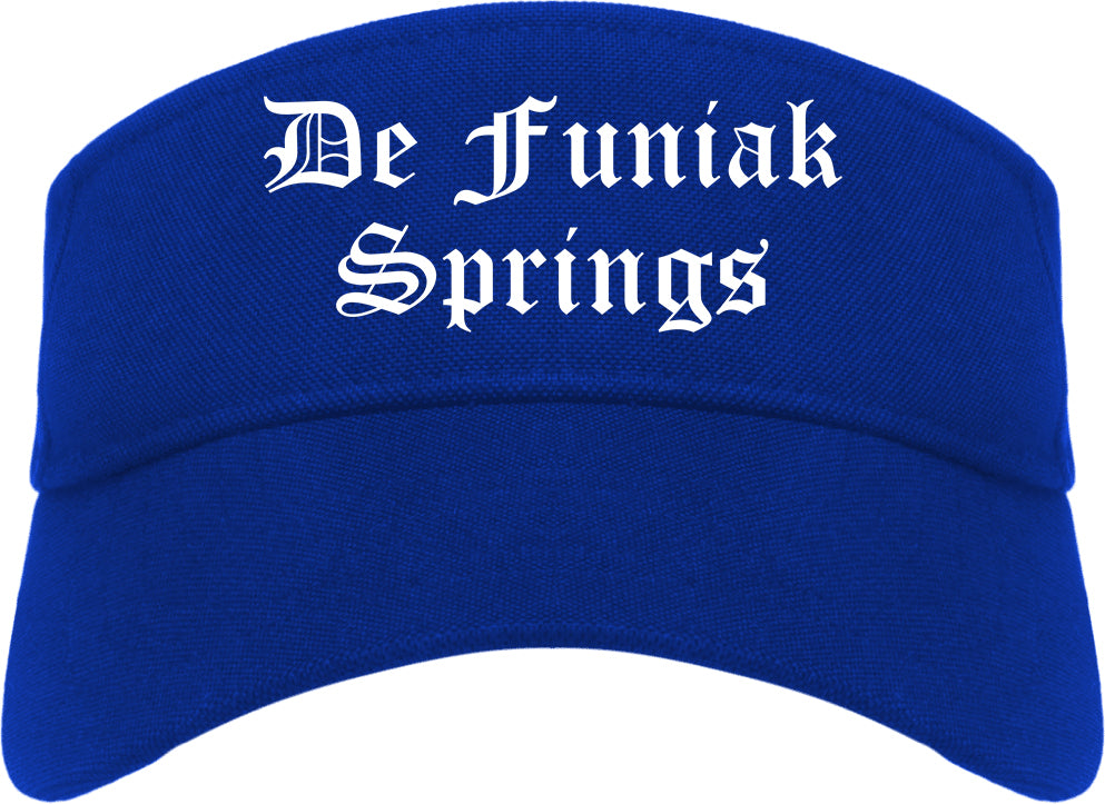 De Funiak Springs Florida FL Old English Mens Visor Cap Hat Royal Blue
