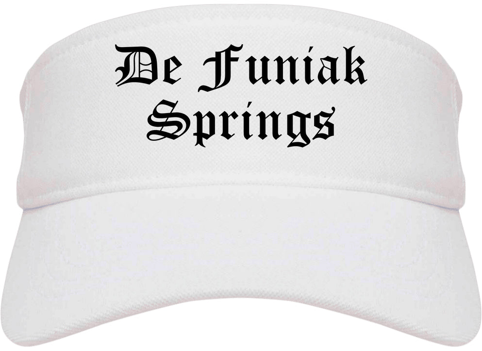 De Funiak Springs Florida FL Old English Mens Visor Cap Hat White