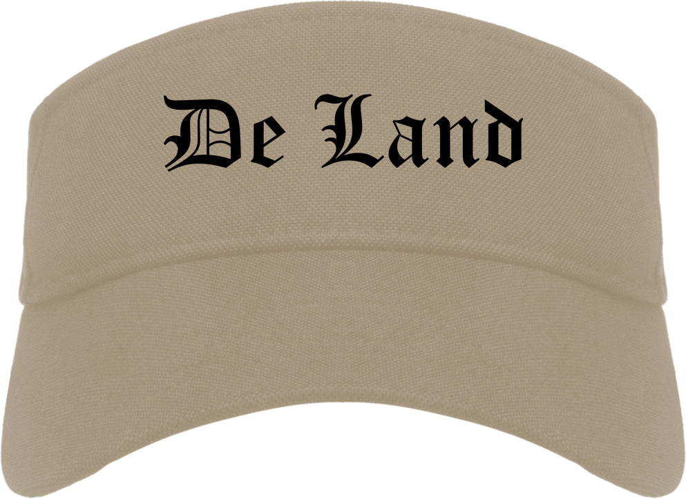 De Land Florida FL Old English Mens Visor Cap Hat Khaki