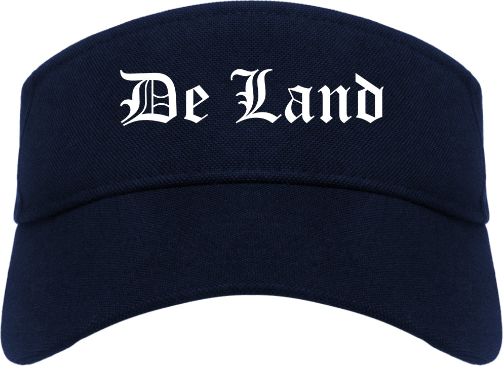 De Land Florida FL Old English Mens Visor Cap Hat Navy Blue
