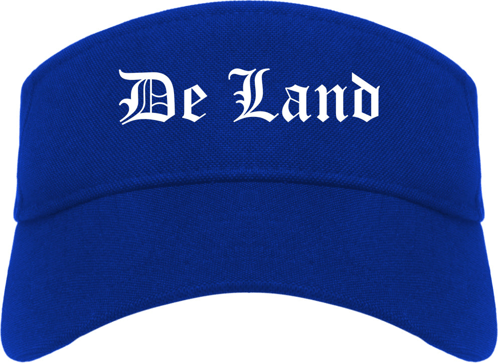 De Land Florida FL Old English Mens Visor Cap Hat Royal Blue