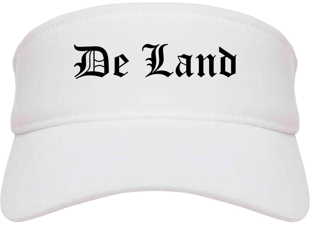 De Land Florida FL Old English Mens Visor Cap Hat White