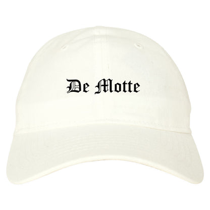 De Motte Indiana IN Old English Mens Dad Hat Baseball Cap White