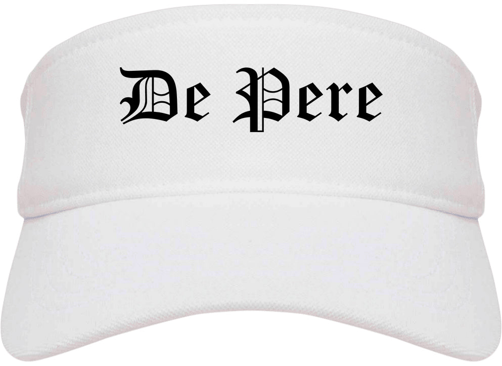 De Pere Wisconsin WI Old English Mens Visor Cap Hat White