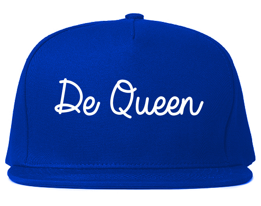 De Queen Arkansas AR Script Mens Snapback Hat Royal Blue