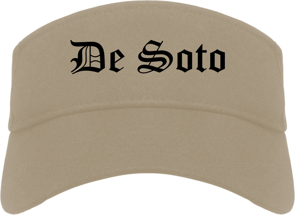 De Soto Kansas KS Old English Mens Visor Cap Hat Khaki