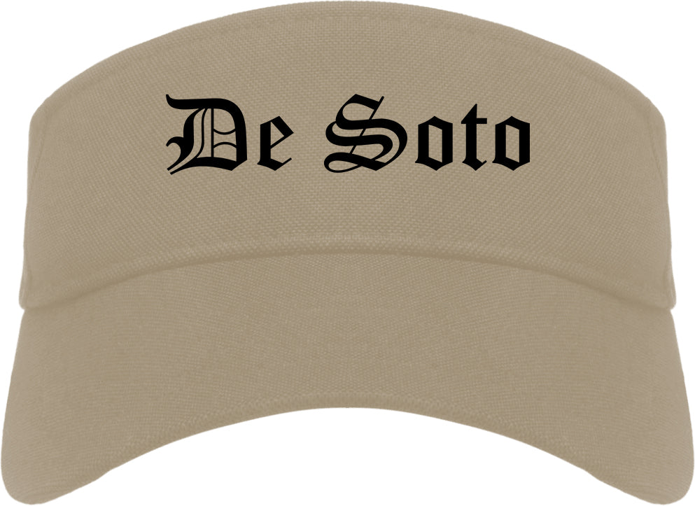 De Soto Kansas KS Old English Mens Visor Cap Hat Khaki