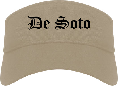 De Soto Kansas KS Old English Mens Visor Cap Hat Khaki