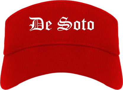 De Soto Kansas KS Old English Mens Visor Cap Hat Red