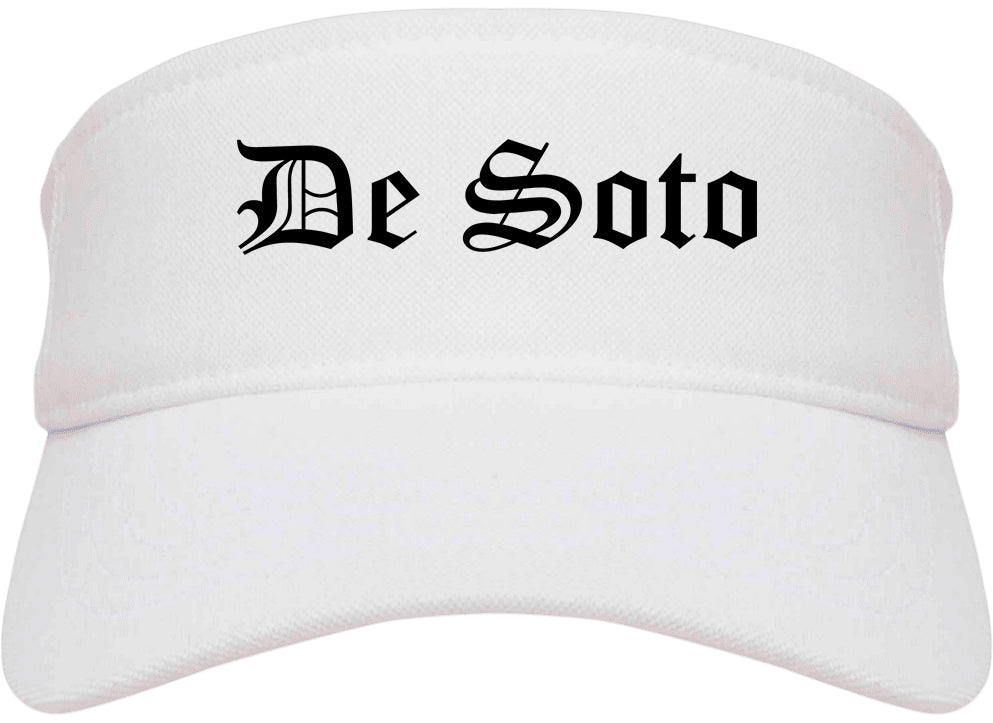 De Soto Kansas KS Old English Mens Visor Cap Hat White