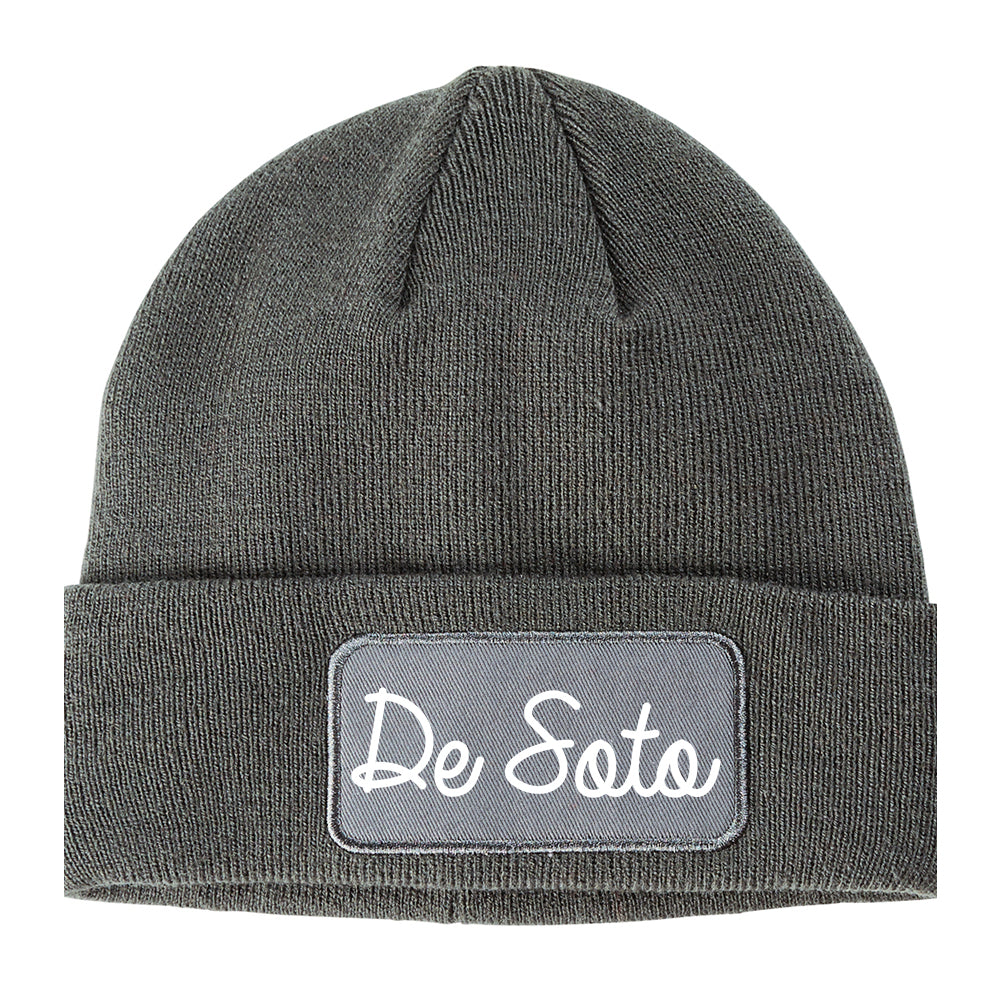 De Soto Missouri MO Script Mens Knit Beanie Hat Cap Grey