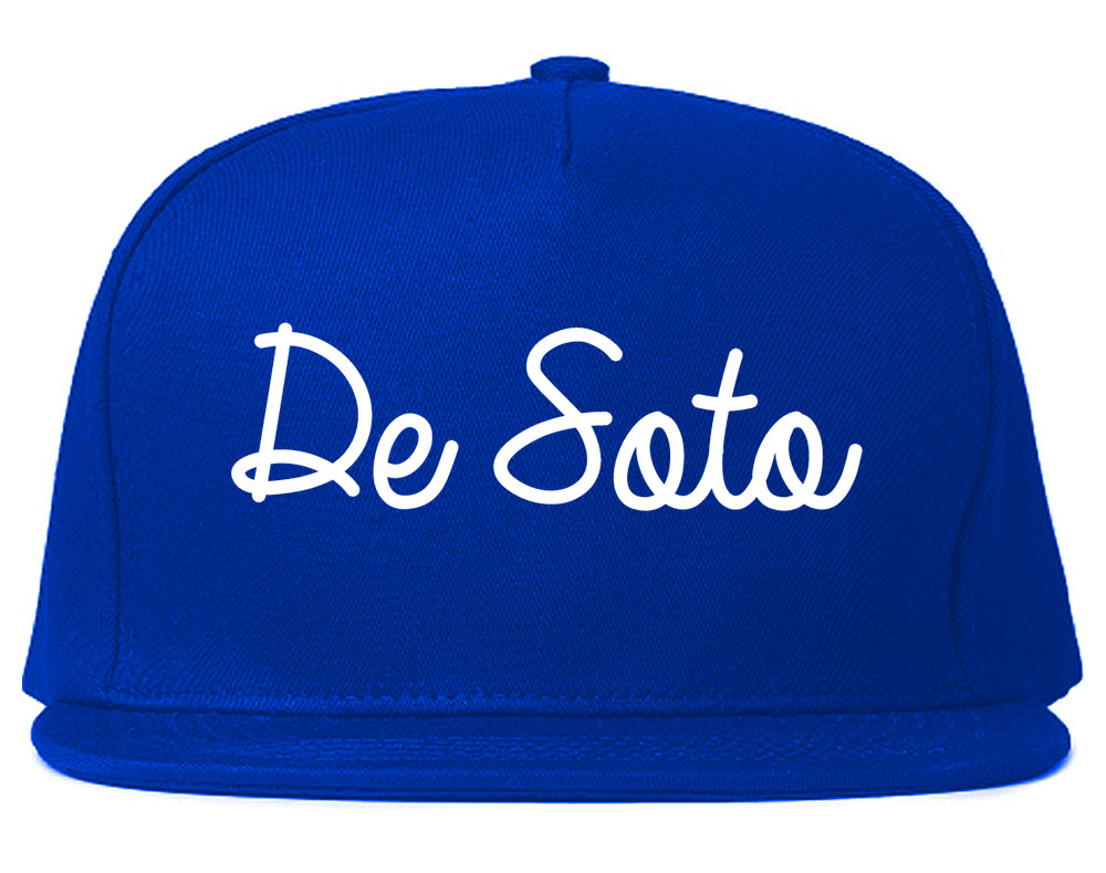 De Soto Missouri MO Script Mens Snapback Hat Royal Blue