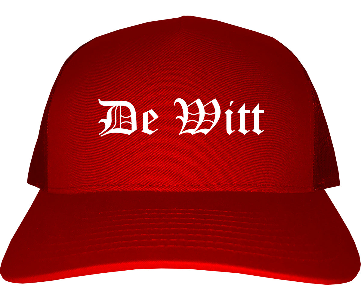 De Witt Iowa IA Old English Mens Trucker Hat Cap Red