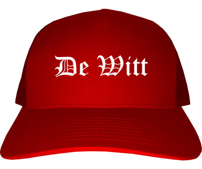 De Witt Iowa IA Old English Mens Trucker Hat Cap Red