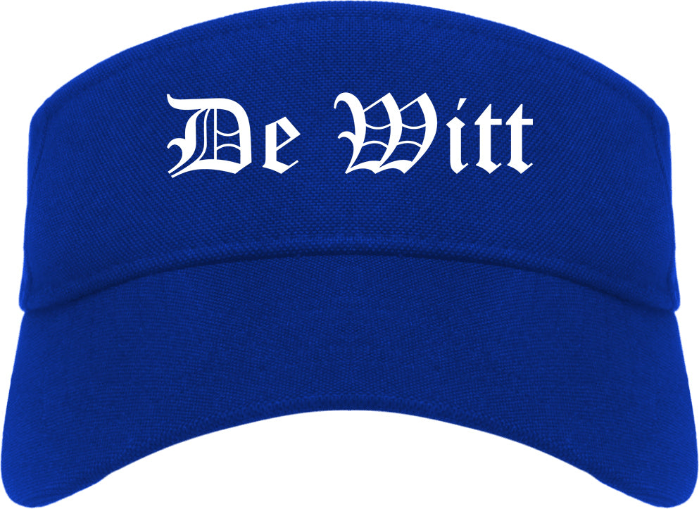 De Witt Iowa IA Old English Mens Visor Cap Hat Royal Blue
