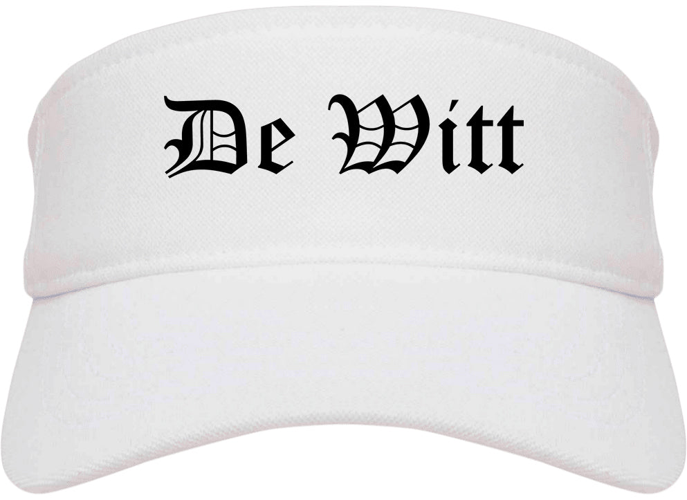 De Witt Iowa IA Old English Mens Visor Cap Hat White