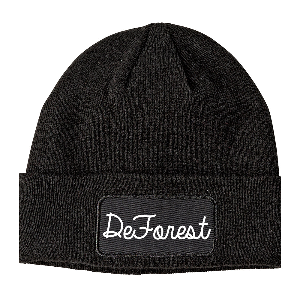 DeForest Wisconsin WI Script Mens Knit Beanie Hat Cap Black
