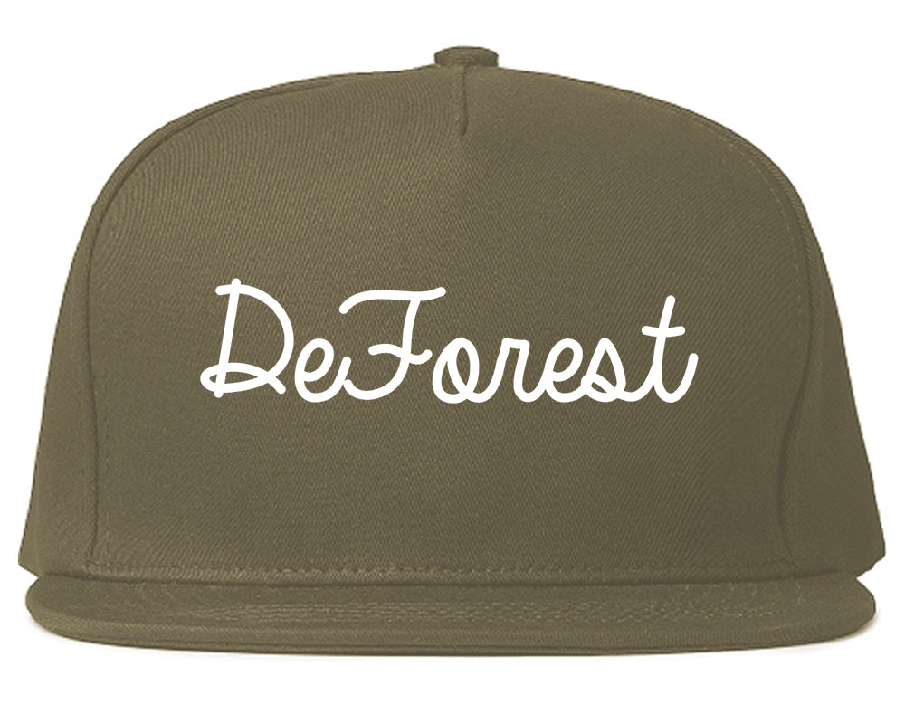 DeForest Wisconsin WI Script Mens Snapback Hat Grey