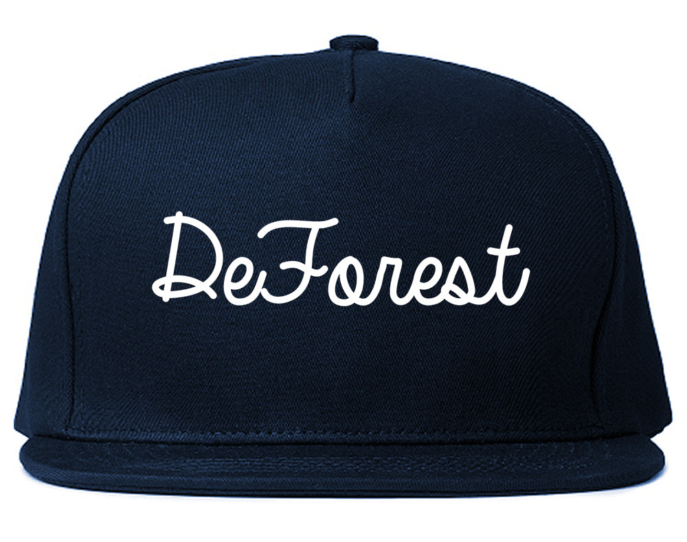 DeForest Wisconsin WI Script Mens Snapback Hat Navy Blue