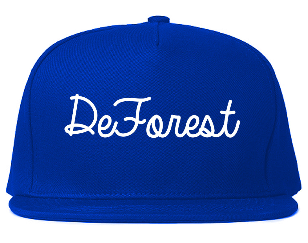 DeForest Wisconsin WI Script Mens Snapback Hat Royal Blue