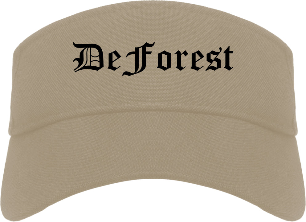 DeForest Wisconsin WI Old English Mens Visor Cap Hat Khaki