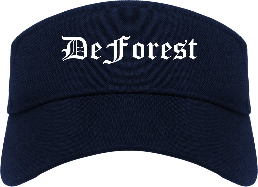 DeForest Wisconsin WI Old English Mens Visor Cap Hat Navy Blue