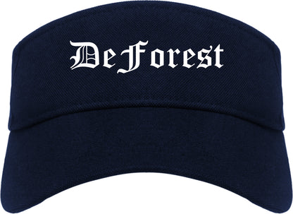 DeForest Wisconsin WI Old English Mens Visor Cap Hat Navy Blue
