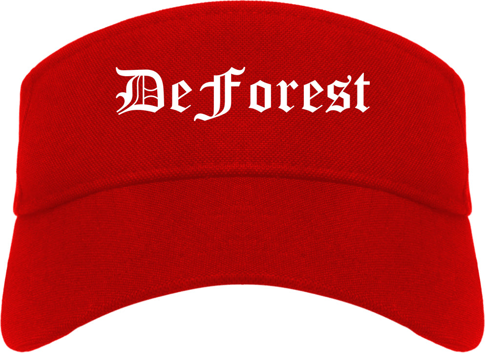 DeForest Wisconsin WI Old English Mens Visor Cap Hat Red