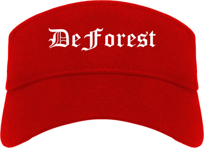 DeForest Wisconsin WI Old English Mens Visor Cap Hat Red