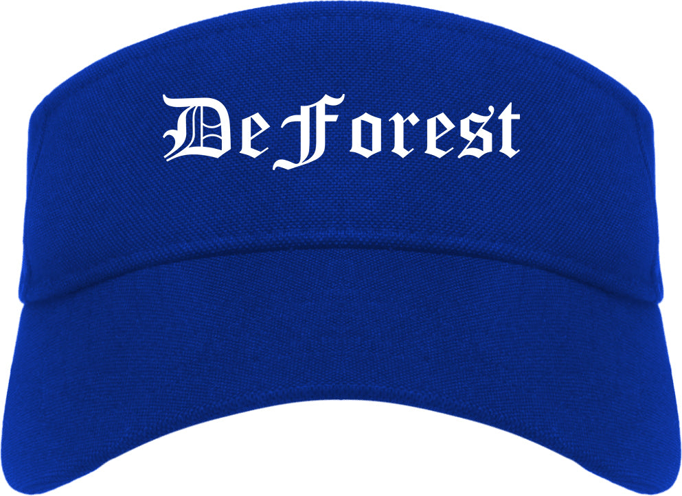 DeForest Wisconsin WI Old English Mens Visor Cap Hat Royal Blue